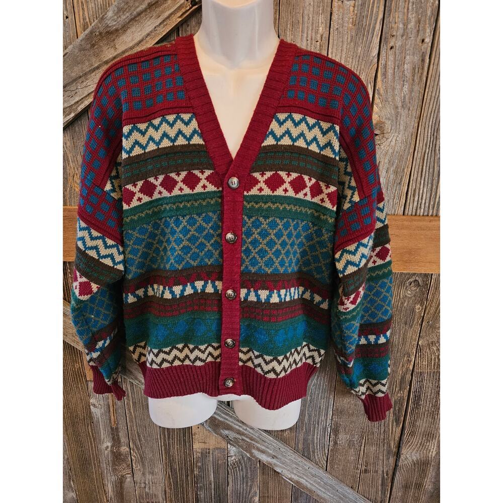 Vintage architect size L large men's grandpa sweater knit textured Christmas ^